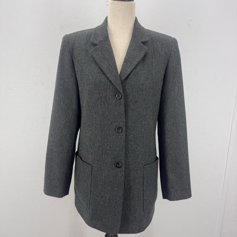 Worthington Wool Blazer Jacket sz 8P Charcoal Gray Office Siren Academia Preppy